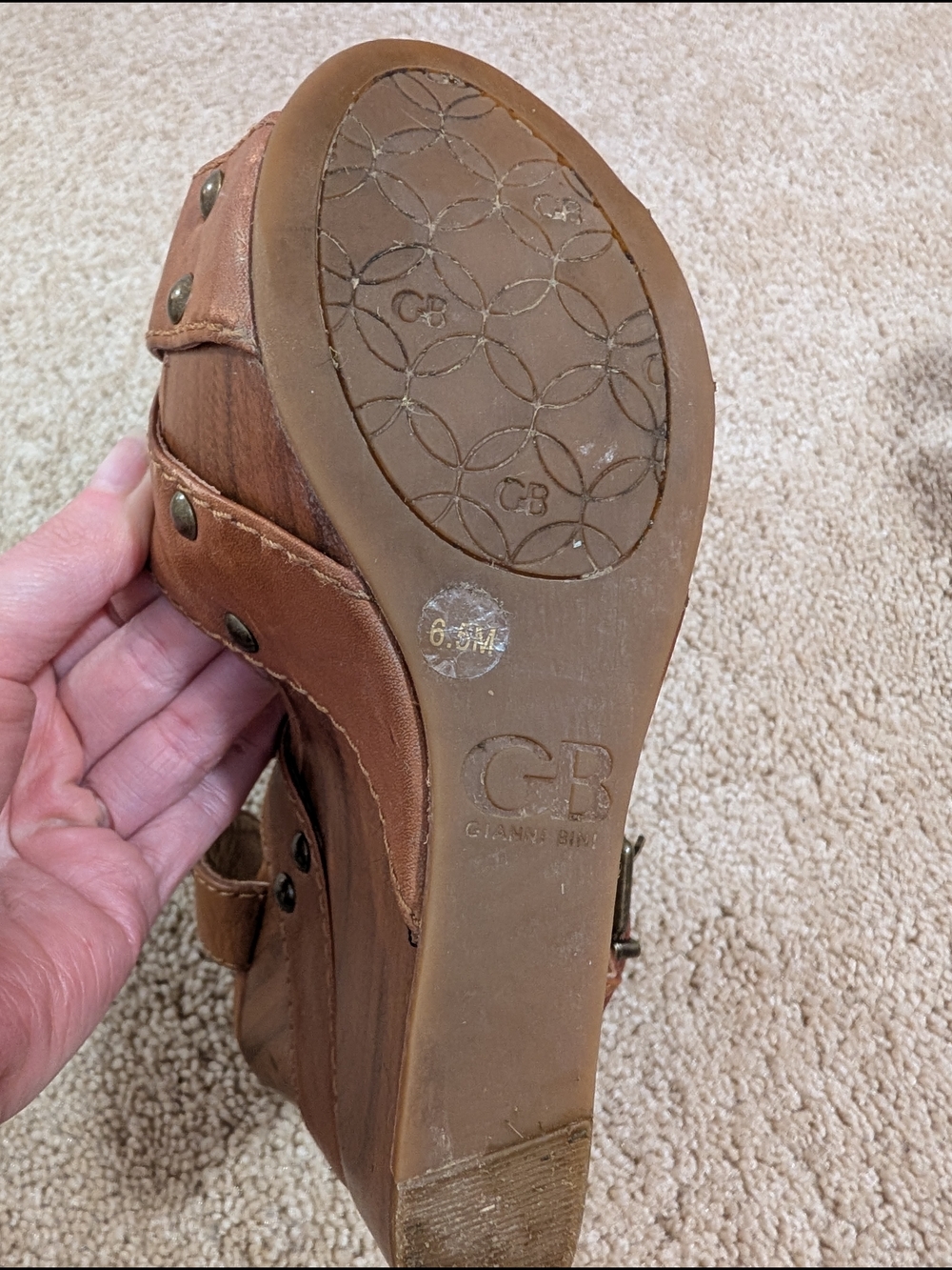 Gianni Bini Cognac Brown Strappy Wedge Sandals - Picture 4 of 4